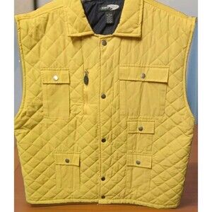 Ying Yang Men's Vest Jacket Size L Mustard Yellow Snap Pockets Cotton/Nylon